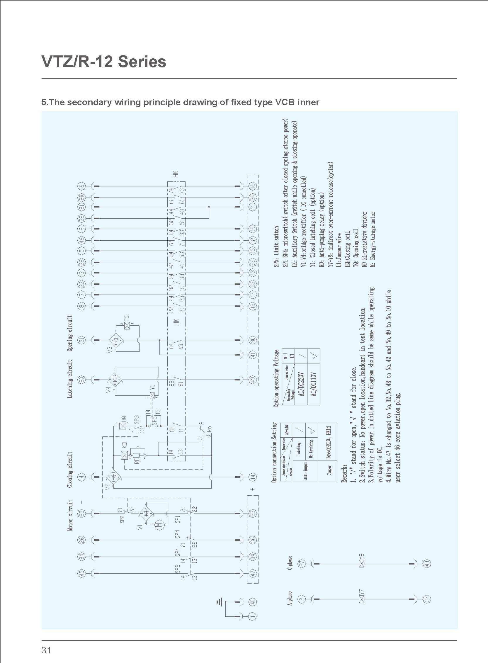 Embedded poles Lateral Type VCB Secondary Wiring Principle Drawing