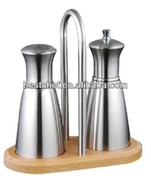 Pepper mill and Salt shaker set with shelf