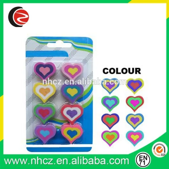 TPR Heart Shape 2D Eraser in Blister Card