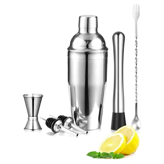 Professional 6-Piece Stainless Steel Cocktail Shaker Set: Perfect Bar Tools for Whisky, Beverage, Wine, and Drink Mixing