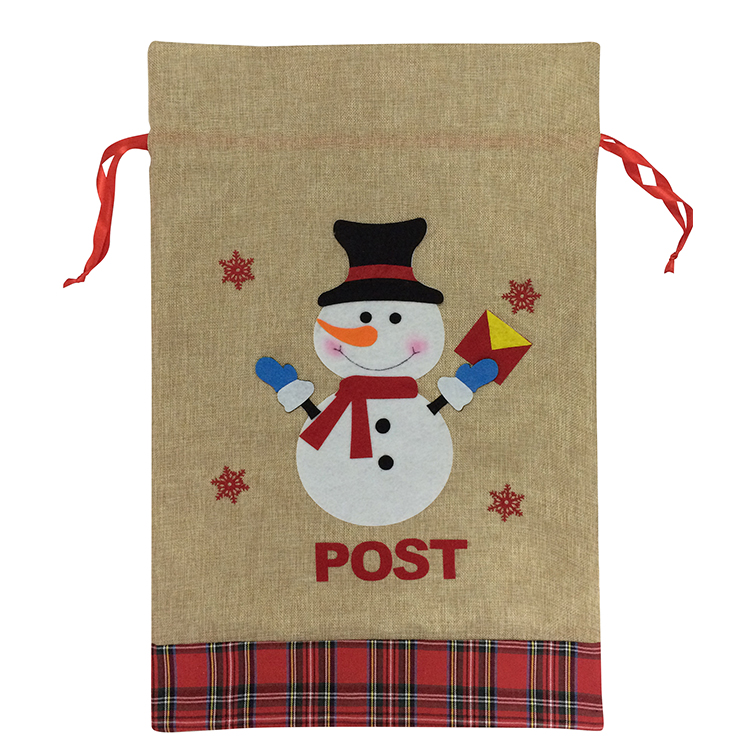 Christmas Burlap Snowman Present Sack