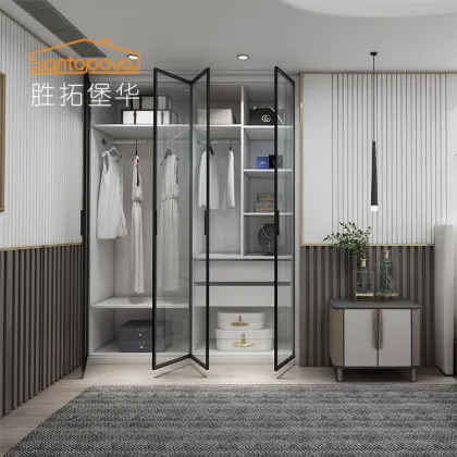 Simple 4 Door Wardrobe Customization: Home Bedroom Glass Swing Door Closet