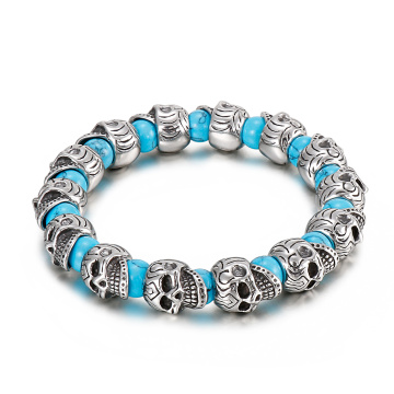 KALEN Stainless Steel Skull Charm Bead Men's Bracelet