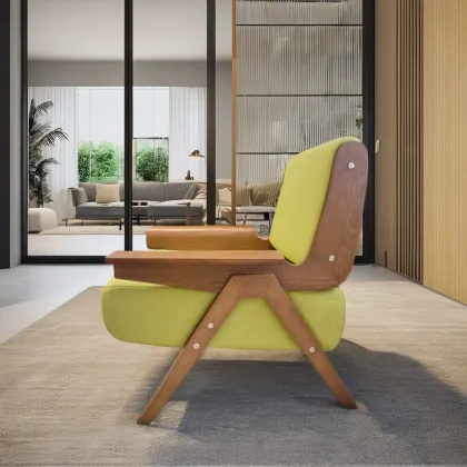 French Retro Solid Wood Fabric Leisure Chair