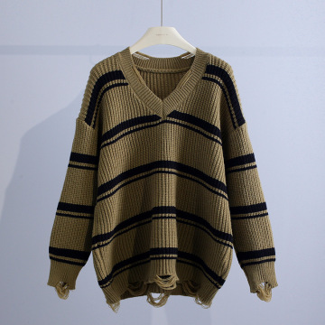 2024 Women's Fashion Striped V-neck Cardigan Sweater - Vintage Long Sleeve Outerwear