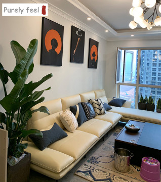 PurelyFeel Post-modern Hong Kong style light luxury leather sofa Minimalist top grain napa leather furniture