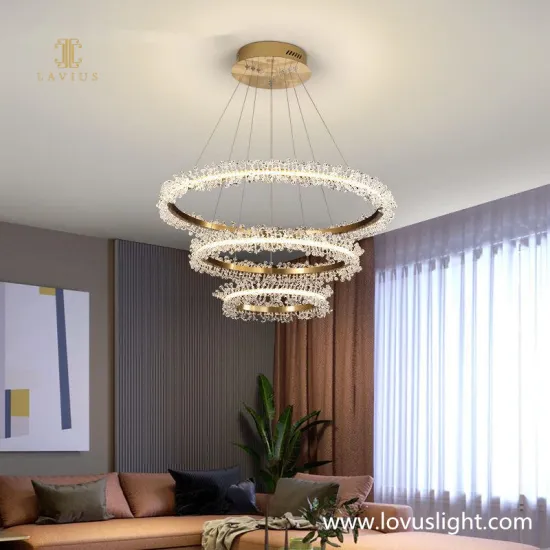 Multi-layer disc chandelier modern style villa hotel chandelier custom golden yellow light luxury chandelier