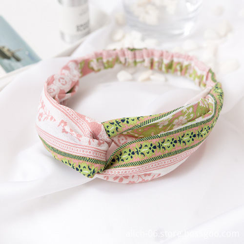 Retro Bohemian Print Headband Women's Cross Head Wrap Hair Accessory