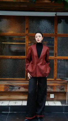 Zaokong Xiyu Chinese Silk Red Cloud Gauze Suit Jacket