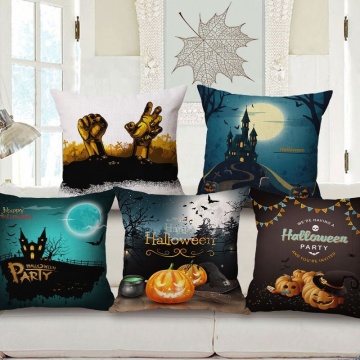 Halloween Pillow Cover: 24-Inch China Imported Witch Linen Print for Holiday Decor, Funny Sofa Cushion