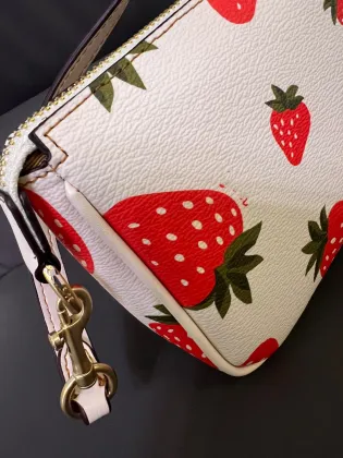 Strawberry Mahjong Crossbody Handbag - Women's Summer Fashion Cowhide Small Square Zipper Bag