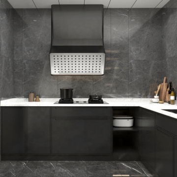Modern Black Lacquer Kitchen Cabinets & Countertops - Ready to Fit