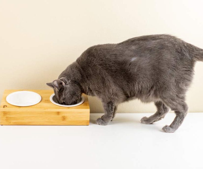 Elevated Bamboo Pet Table with Duo Bowls