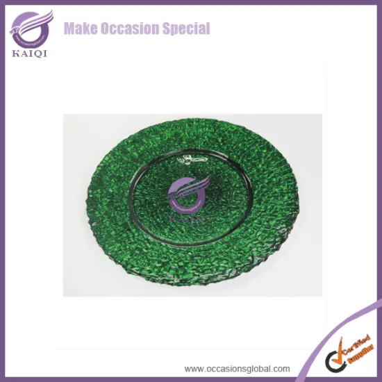 Cheap Decorative Wedding Colored Green Square Glass Dinner Charger Plates Wholesale