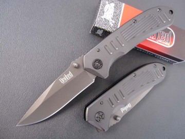 Ti finish stainless steel blade pocket knife w,texture finish aluminum handle