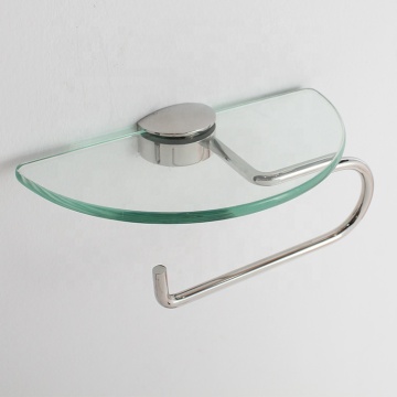 Porta della carta da toilette cromata sospesa con scaffale di vetro
