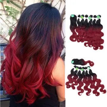 Japanese fiber Hair Bundles With Lace Closure  Body Wave Synthetic Braiding Hair Ombre Color for Women