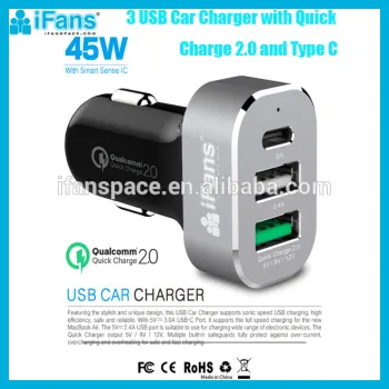 Galaxy S6 / S6 Edge Quick Charge 2.0 48W 3 USB Car Charger Travel Car Charger with USB C Port