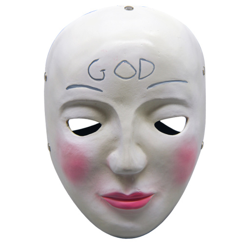 Máscara de Halloween de resina de rosto branco com palavra DEUS