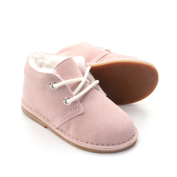 Sapatos de pelúcia de couro infantil de inverno quente