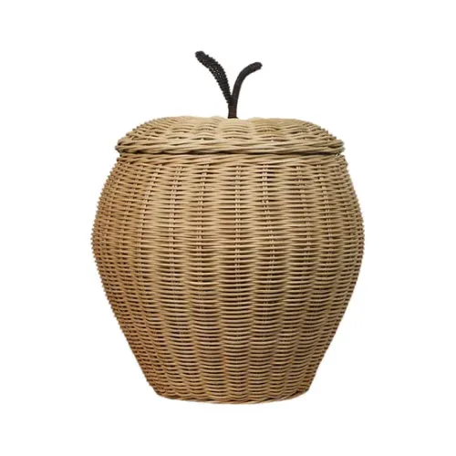 Cesto portaoggetti a forma di mela in rattan intrecciato a mano con coperchio