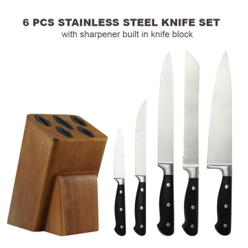 6 pcs stainless steel knife set with sharpener