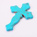 Pendentif croix turquoise pierre semi-précieuse 75X50MM