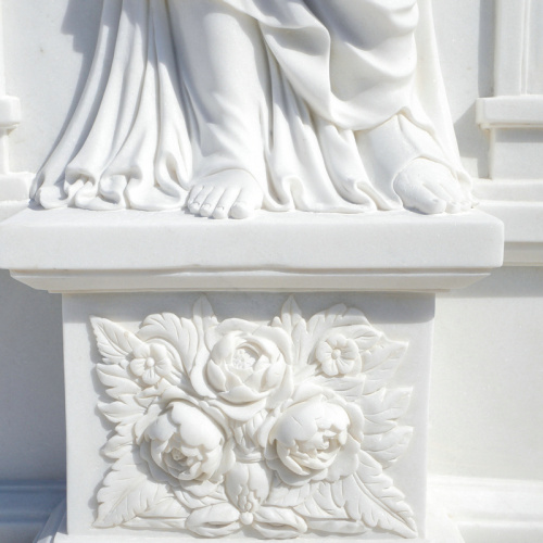 Carved White Marble Statues Pair Floral Alcove Decor