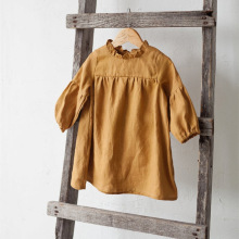 Cotton Linen Solid Color Autumn Long Sleeve Dress