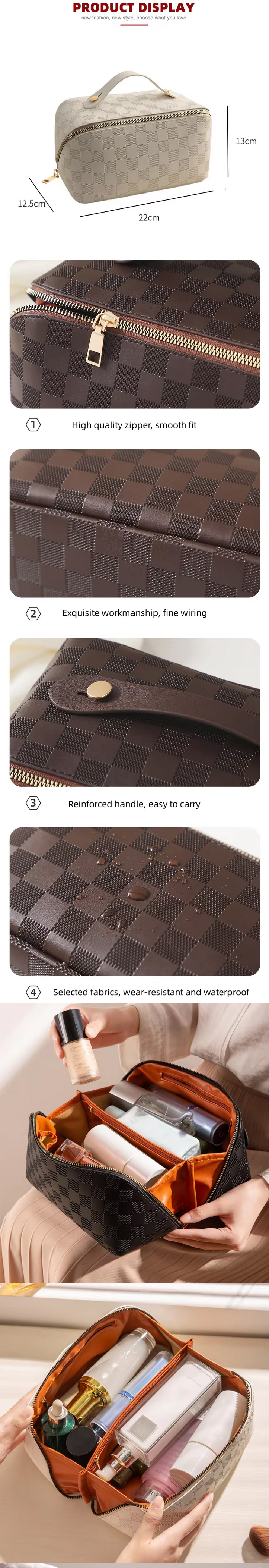 Large Opening PU Portable Pillow Cosmetic Bag