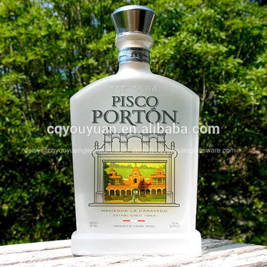 Custom design 750ml frosted glass liquor bottle with transparent window