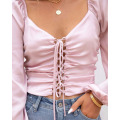 Women Front Cutout Tie Drawstring Tops