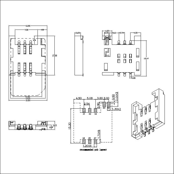 SIM series 6Pin short body 3.70mm height with switch connector ATK-SIM8X370A025