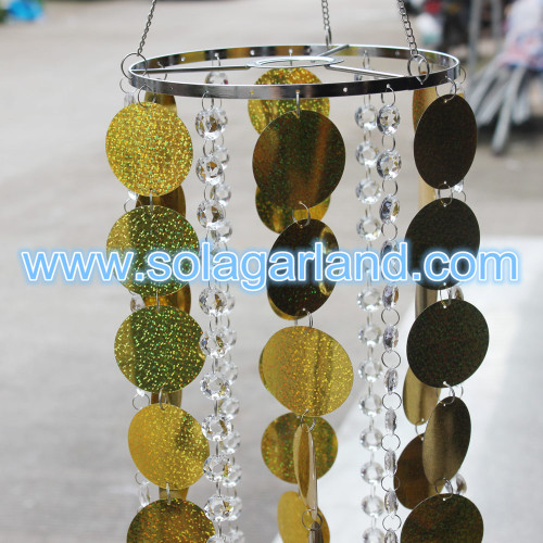 Cercles suspendus en PVC de 100 cm de haut et lustre en perles taille diamant