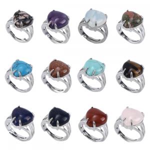 Heart Shape Love Rings Gemstone Heart Ring for Women Girl Natural Stone Crystal Wedding Rings Adjustable Ring Charm Jewelry