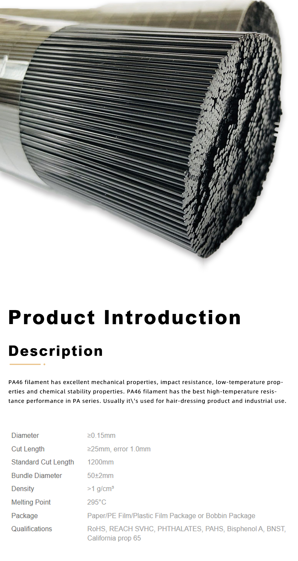 Black PA46 Nylon Filaments for Industrial Use x