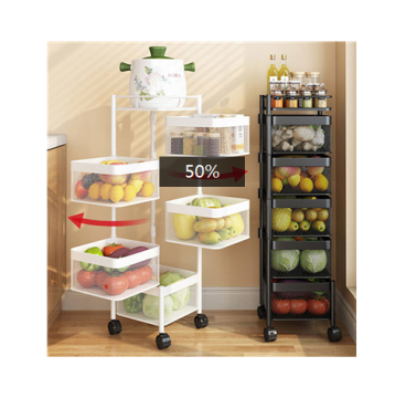 Multi-Functional Rotating Vegetable Basket and Push Car: Portable Storage Shelf for Snacks, Fruits, and More