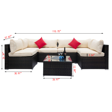 7 Pieces Outdoor Wicker Outdoor Furniture Rattan Sofa Set Comfortable Rattan Corner Sofa Aluminum Rattan Garden Sofa Garden Sets