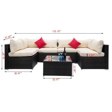 7 Pieces Outdoor Wicker Outdoor Furniture Rattan Sofa Set Comfortable Rattan Corner Sofa Aluminum Rattan Garden Sofa Garden Sets