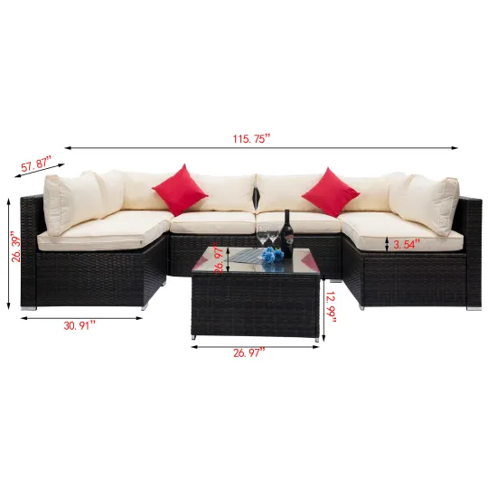 7 Pieces Outdoor Wicker Outdoor Furniture Rattan Sofa Set Comfortable Rattan Corner Sofa Aluminum Rattan Garden Sofa Garden Sets