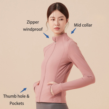 Slim Full Zipe Jacket Women With Thumb Hole