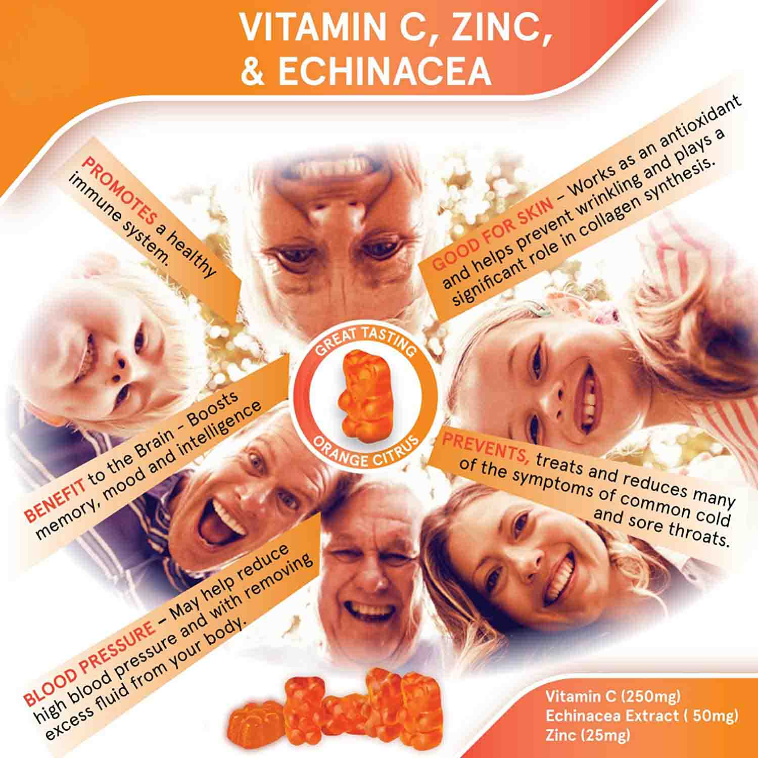 OEM/ODM Factory Supplier Orange Flavor Echinacea Extract Immune Support Vitamin C Gummies