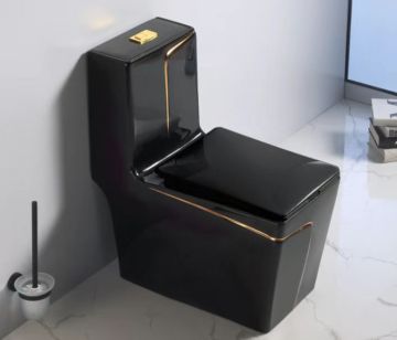Wholesale One Piece Siphonic WC Bowl Toilet - Black and Golden Line Bathroom Ceramic Factory