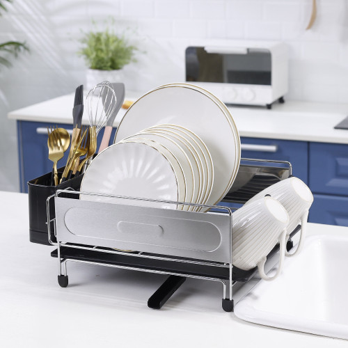 Rost -Proof Large Dish Rack mit Abflussbrett