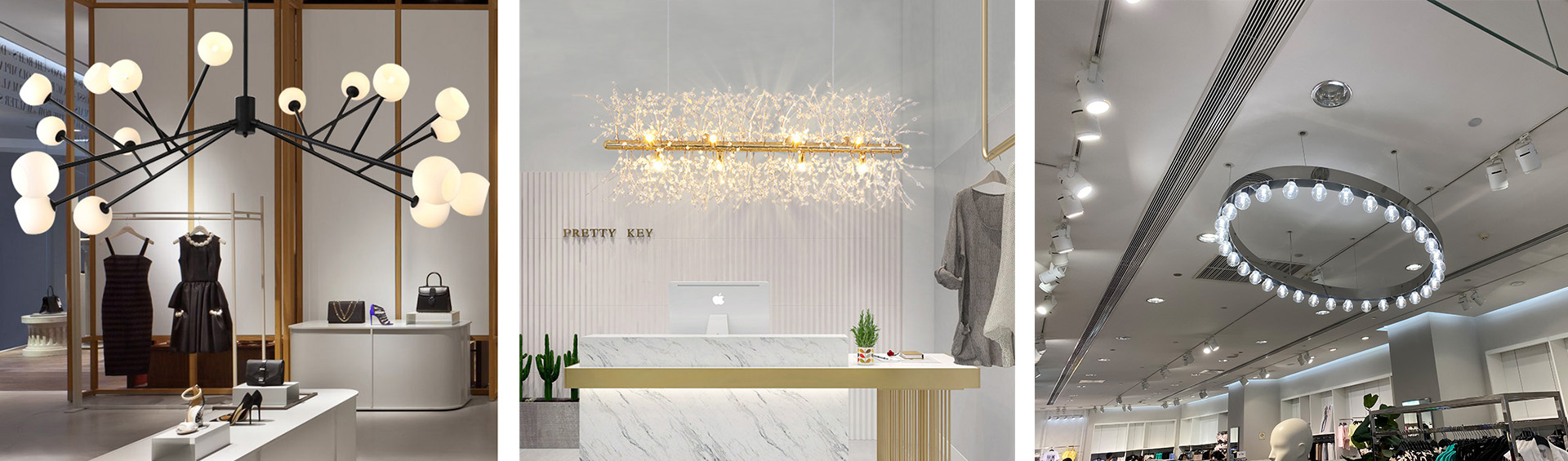Modern decorative chandeliers can be used in clothing stores
