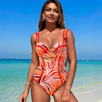High-End Black and White Striped High Waist Swimsuit
