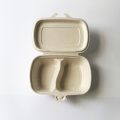 Bagasse 1000ml 힌지 된 Clamshell 2 구획 도시락