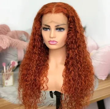 150 180 density  Human Hair Ginger Wig  100%  brazilian virgin transparent Deep wave human hair wig 13x4 lace human hair wigs