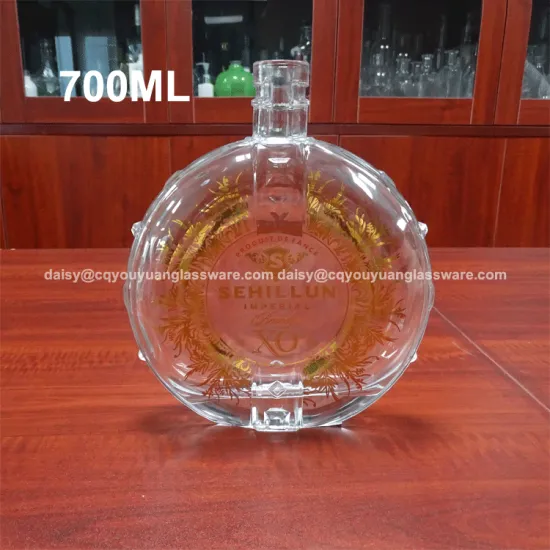 Luxury embossed flat cognac bottle 700ml with gold decal