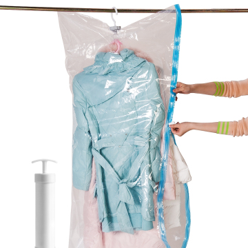 Space-Saving Plastic PA Compressible Hanging Vacuum Storage Bag for Clothes